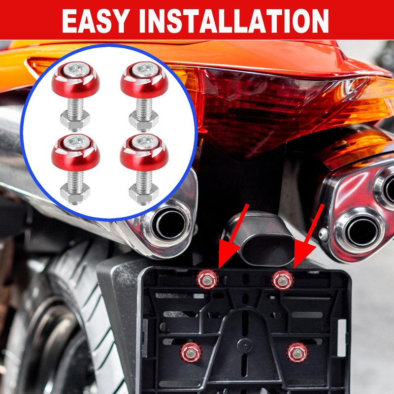 SINGWAYS Motorcycle License Plate Bolts/Screws, RED License Plate Screws Kit