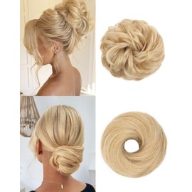 HSLHDI 2PCS Messy Bun Hair Piece-Large Wavy Curly & Donut Updo Hair Pieces Set, Scrunchies Synthetic Chignon Ponytail Extensions Thick Updo for Women（Blonde）