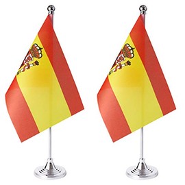ZXvZYT 2 Pack Spain flag Spanish Table Flag Small Mini Spanish Desk Flags With Stand Base,International Festival Events Celebration Decorate,Home office Decorations