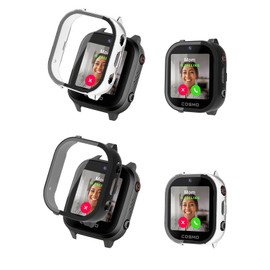 2pack Case for JrTrack 4 Kids Smart Watch by Cosmo,NOUKAJU Screen Protector Smart Watch,Built-in 9H Tempered Glass Film, Hard PC,Protective Cover for JrTrack 4 Kids Smart Watch(Black+Clear)