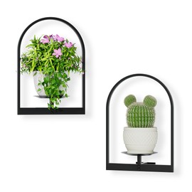 BUTUNITA Black Metal Wall Plant Holder - 2-Pack Wall Mounted Plant Stands and Hanging Holders for Indoor Planter and Flower Pot - Arch Decor Shelf for Plant Storage (Pot Not Included)