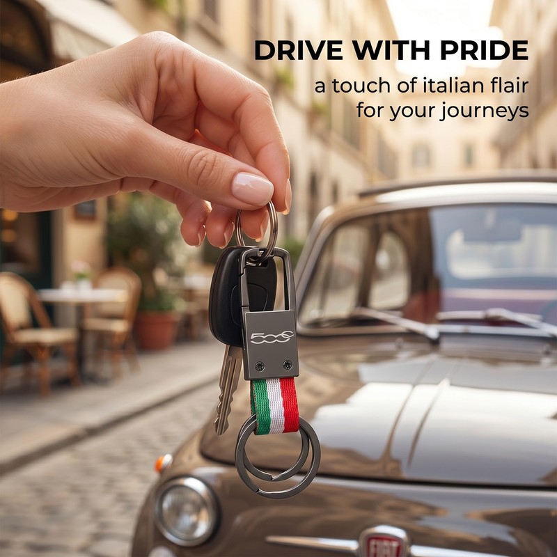 Italy Keyring with Fiat Logos, Accessories for Fiat 500C Accessories,