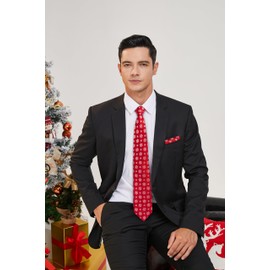 HISDERN Mens Tie Christmas Snowflake Red Ties and Pocket Square Xmas Holiday Funny Silk Ties for Men Woven Jacquard Vacation Party Necktie