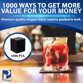 Paterson Paper Black Paper Beverage/Cocktail Napkins Bulk (2 Ply, Embossed Edge, 10" x 10" - 1000/Case)