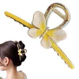 Wenlly sweet butterfly hair claw clip, 4.4 Inch alloy hair jaw clip, non-slip strong hair hold barrette, 1 piece, yellow