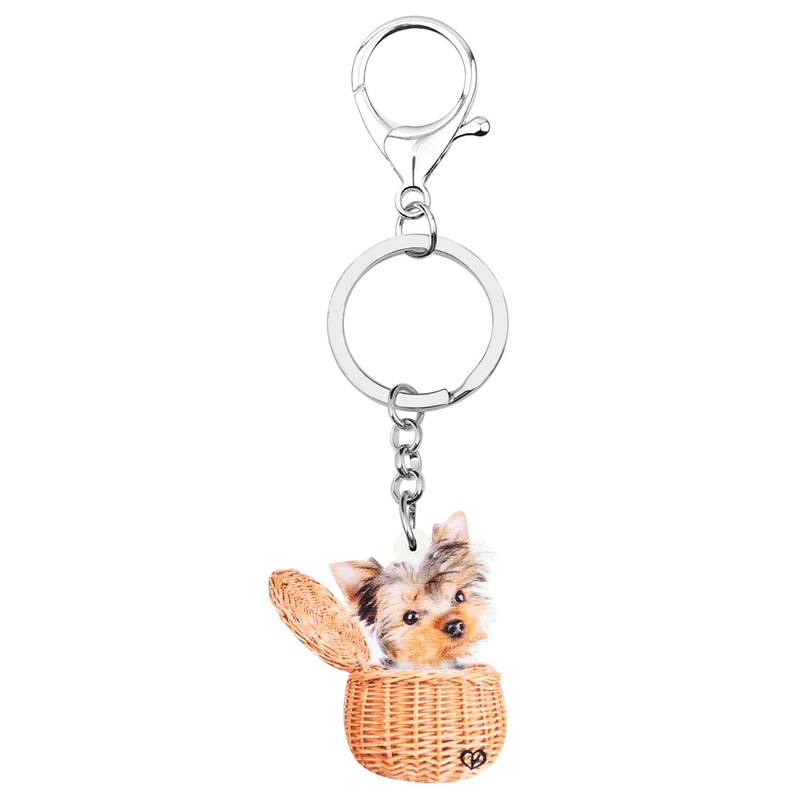 DUOWEI Cute Acrylic Yorkshire Terrier Keyring Puppy Pets Key Ring