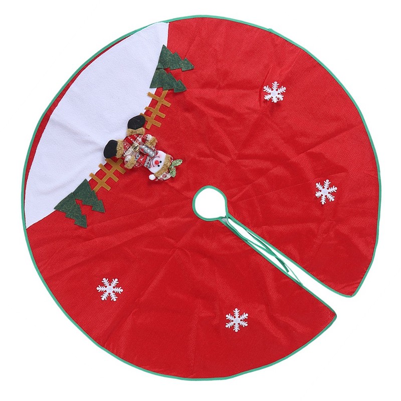 Red Flannelette Christmas Tree Skirt Base Floor Mat Apron Cover