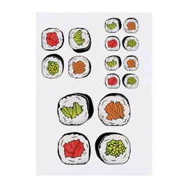4 x 'Sushi Selection' Temporary Tattoos - Water Resistant, Skin-Safe, Non-Toxic Transfers, Mixed Sizes (TO00082830)