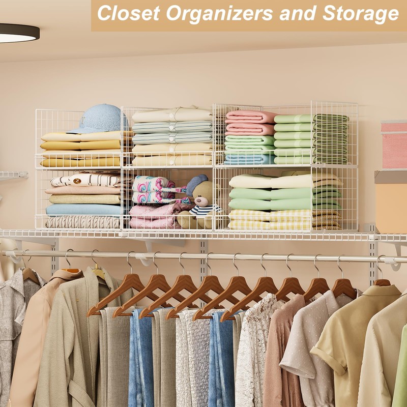 Huxitocan 6-Tier Stackable Closet Organizers and Storage Basket - Foldable