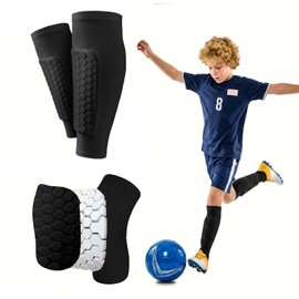 vsshe Football Shin Pads Guards, 2pcs Honeycomb Compression Sleeve Shin Guards Pads, Superior Impact Absorption Lightweight Comfortable Football Shin Pads Guards for Kids Teenagers Adults Beginners