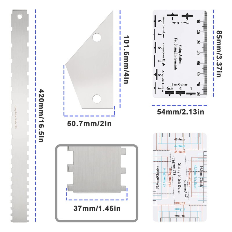 eMagTech 3Pcs Guitar Neck Ruler String Action Gauge Ruler Fret