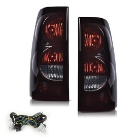 PIT66 Tail Lights Assembly, Compatible with 2003-2006 Chevy Silverado 1500 2500 3500, Smoke Lamps Left Driver Side And Right Passenger Side, With Harness Dark lens