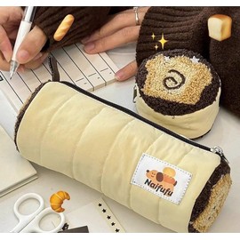 XZR Cute Pen Bag Case Box Stocking Stuffers Cute Creative Cream Roll Cartoon Large Capacity Pink Cat/Yellow Dog Zipper Makeup Organizer Storage Bag Box Nice Gift (Yellow&Dog)