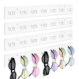 ZAVOOS 4 Pieces Acrylic Sunglasses Organizer, Clear Hanging Eyewear Glasses Storage Holder Hanger, Wall Mounted Eyeglasses Display Rack for Multiple Glasses, Entryway Living Room