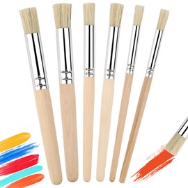 6Pcs Light Brown Natural Wood Stencil Brushes, 3 Sizes Multi-Size Wooden Stencil Brush Set for Acrylic Oil Watercolor Painting, DIY Crafts Card Making & Wall Art Projects
