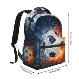 Water Fire Soccer Boys Backpack Elementary Middle School Backpack Bookbag for Girls Boys Kids Teen Back to School Book Bag Gifts for 2nd 3rd 4th 5th 6th Grade Students