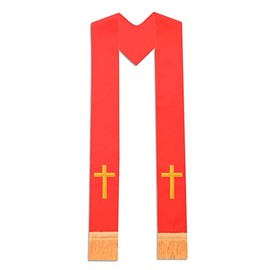BLESSUME Church Clergy Pastor Cross Embroidered Stole, Red 10, One Size