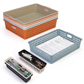 Carperipher 10 Pack Plastic Storage Baskets,Turn-in Paper Trays Classroom with Handle&Pencil Organizer,Stackable Letter Tray for Office A4 Doucuments,Morandi