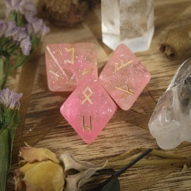 [Magic of Sedona] Rune Dice for Divination, Set of 3, 24 Rune Character Dice (Coral Pink), Divination Aid