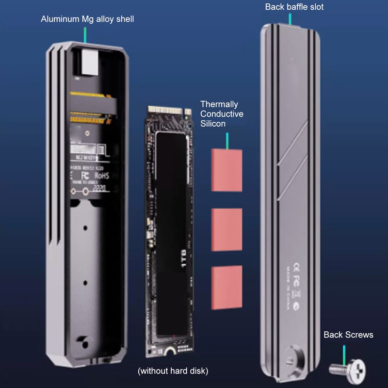 M.2 NVME SSD Enclosure USB 3.1 10Gbps Supports 2TB Plug