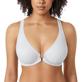 DELIMIRA Women's Front Closure Racerback Bras Plunge Unlined Underwire Full Coverage Seamless Bra B-H Cups French Gray 34D