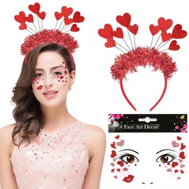 TAXTYHRE Heart Headband, Heart Headband Red, Heart Sticker Face, Valentine's Day Hair Hoop, for Carnival, Carnival, Wedding, Valentine's Day, Photo Props, Costume Party
