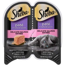 SHEBA PERFECT PORTIONS Adult Soft Wet Cat Food Paté, Delicate Salmon Entrée, (24) 2.6 oz. Twin-Pack Trays