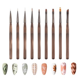 Nail Brushes Set of 9 Nail Art Brush Set for Gel Nail Painting Brushes Pull Line Nail Brushes Extra Fine Nail Tools for Beginners and Professionals Nail Supplies (Set of 9)