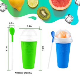 Slushy Cup (2 Pack) & Slushy Maker Portable Smoothie Slushie Squeeze Cup for Juices, Milk and Ice Cream Make, Double Layers Silica with Lid & Straw for Kids, Friends & Family (BLUE+GREEN)