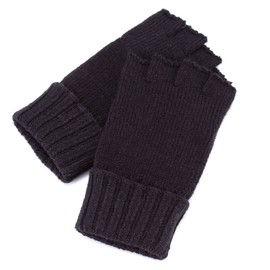 BYOS Unisex Winter Solid Fingerless Knit Gloves Ribbed Cuff, Jg730-black, One Size