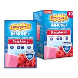 Emergen-C Immune+ Polvo de Apoyo Inmunológico de Triple Acción, BetaVia (R), 1000 mg de Vitamina C, Vitaminas B, Vitamina D y Antioxidantes, Frambuesa