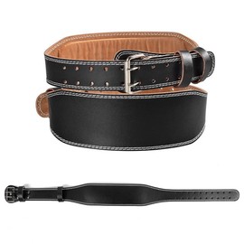 Leather Contoured Weightlifting Belt with Steel Roller Buckle Support Powerlifting Weightlifting Heavy Duty Workout Training Strength (XL (Fits 37-43 Inches))