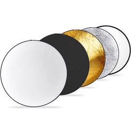 BOLLUMA 24"x24" Photography Light Reflector 5-in-1 Collapsible Multi Disc Lighting Reflectors with Bag, Translucent, Silver, Gold, White, and Black for Photo Studio Video