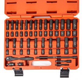 NEIKO 02437A 1/4 Drive Impact Socket Set 54 Piece Metric & Standard, Deep & Shallow Chrome Vanadium Steel 3/8” to 1/4” Reducer Hex Shank Adapter, Metric and Standard, Deep Socket Set