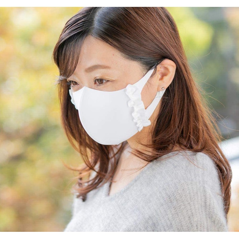 ANIMAS Japan Ruffle Mask, Made in Japan, Stylish, Cute, White,