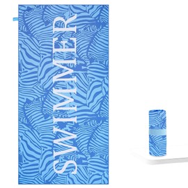 ILLUVA Microfiber Beach Towel, Compact Beach Towel Quick Dry, Blue Sand Free Travel Beach Towels with Buckle to Used as Poncho & Hanging Strap for Easy Carry, 150cm x 70cm