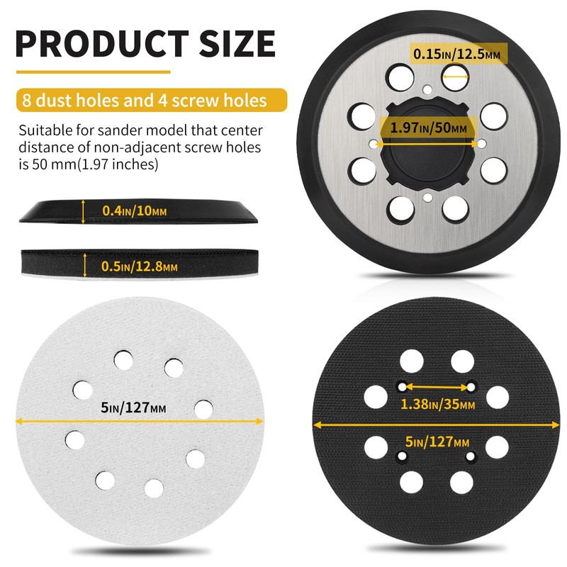 Gnellkoor 5 Inch 8 Holes Hook Loop Orbital Sander Metal