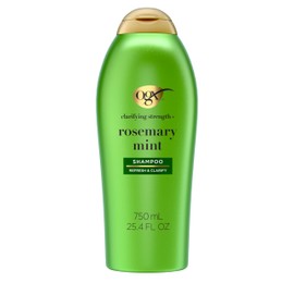 OGX Clarifying Strength + Rosemary Mint Shampoo, Clarifying Shampoo for Oily Hair Visibly Helps Remove Oil & Residue to Clear Away Buildup, Sulfate-Free Surfactants, 25.4 fl. Oz