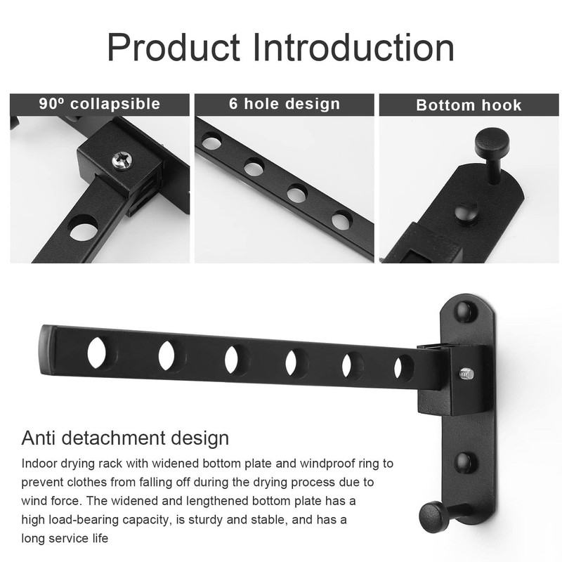 HJIAMA Foldable Clothes Rail, 90° Clothes Rail, Wall Mounted Clothes