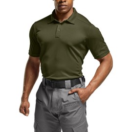 CQR Men's Polo Shirts, Tactical Short Sleeve Golf Performance Shirts, Lightweight Dry Fit UPF 50+ Pique, Frost Essential Army Green, Medium