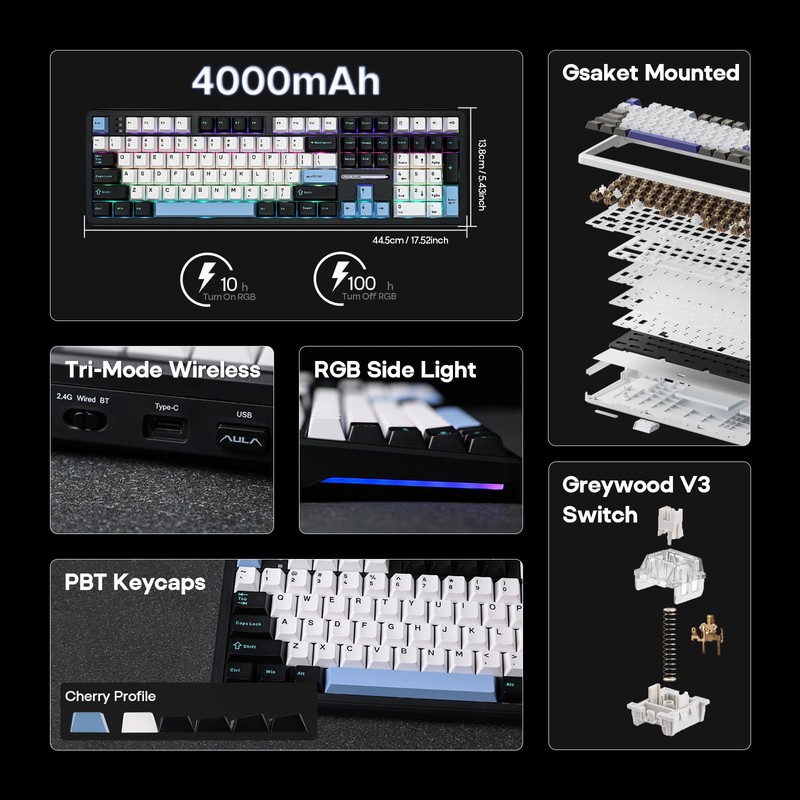 EPOMAKER Aula F108 Wireless Gaming Keyboard, Full Size Mechanical Keyboard