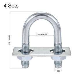 TOP-VIGOR 4 sets M8 Round U-Bolts, 22mm Inner Width 56mm Length Steel U-Bolts with Nut, Plate for Building Installations Mechanical Parts Connection Cehicles Ships