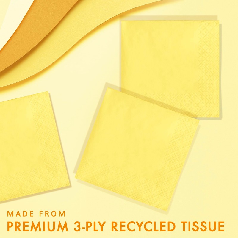 Creative Converting 3-Ply Paper Beverage Napkins, Mimosa Yellow, 50 Count