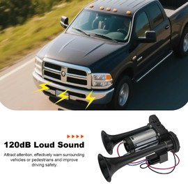 CZC AUTO 12V 120dB Air Horn Dual Trumpets, Super Loud Electric Train Horn Kit with Upgraded Compressor for 12V Trucks, Cars, SUVs, Motorcycles, Boats, Pickups
