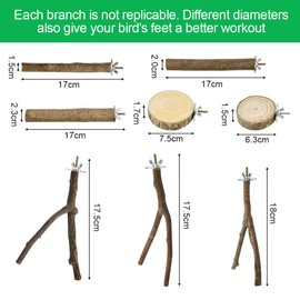 VGECEE 8 Stück Vogelspielzeug Holz Natur Sitzstangen Wellensittich Sitzstangen Naturholz Vogel Sitzstangen Spielzeug Vogelständer aus Holz Vogelkäfig Zubehör ür Wellensittich Kanarienvogel