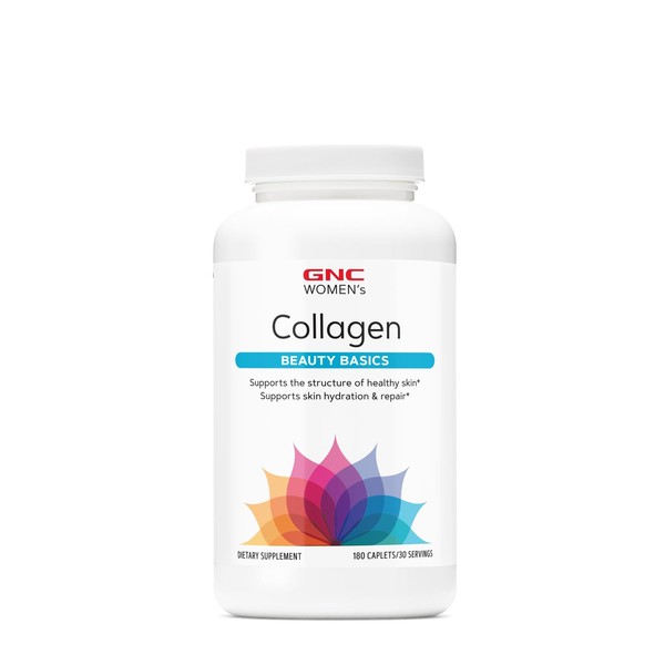 GNC Women's Collagen Supplement |Supports Healthy Skin and Improves Elasticity | Targeted Cell Growth and Repair Formula with Hyaluronic Acid | Natural Collagen Source | 180 Caplets