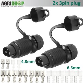 AGRISHOP Pack of 2 Three-Pole Plug 3-Pin 12 V, 3-Pin Plug Tractor 12 V with Blade Connector, Trailer Plug 3-Pin Flat, Agricultural Machinery Plug 3-Pin with Insulation Sleeve Wire Crimping Terminal