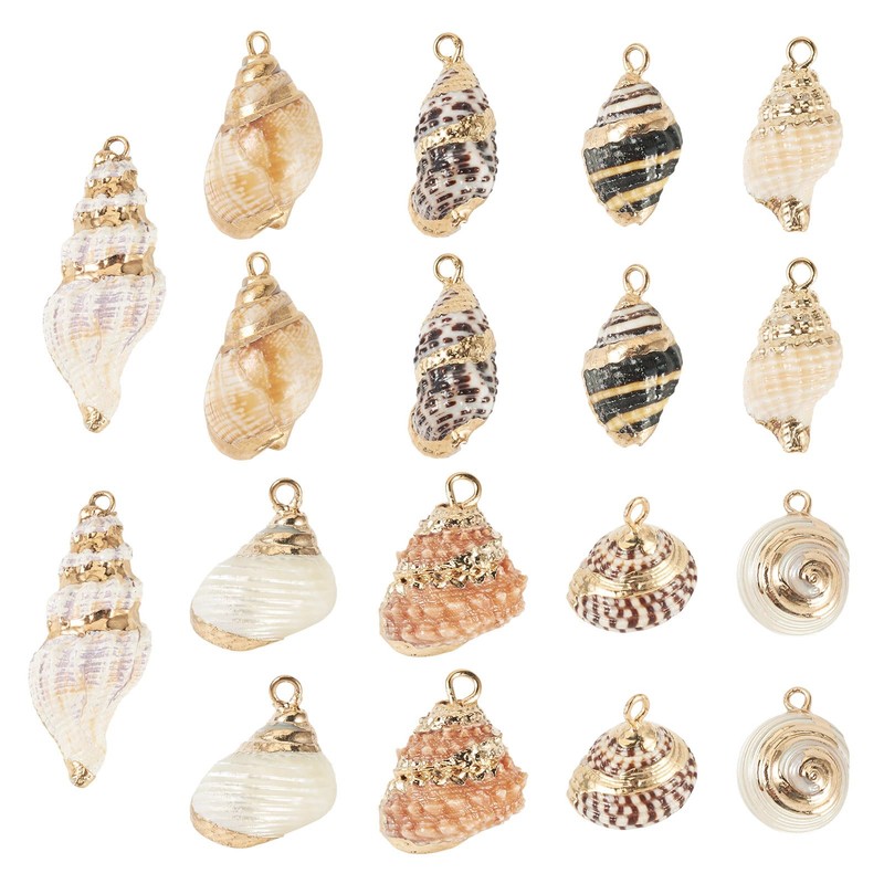 Boutigem 18Pcs Natural Shell Pendants Electroplated Cowrie Shell Charms Ocean
