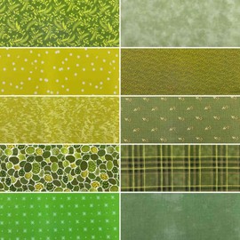 Kt KILOtela - Cotton Patchwork Fabric, 10 Pieces, 45 x 55 cm, Fat Quarter, Made in Japan, Quilting, Crafts, DIY Sewing, Flowers, Geometric, Green, White, Brown