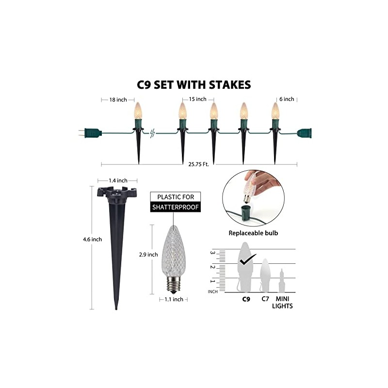 C9 Christmas Pathway Lights Outdoor, 25.7 Feet 20 LED C9